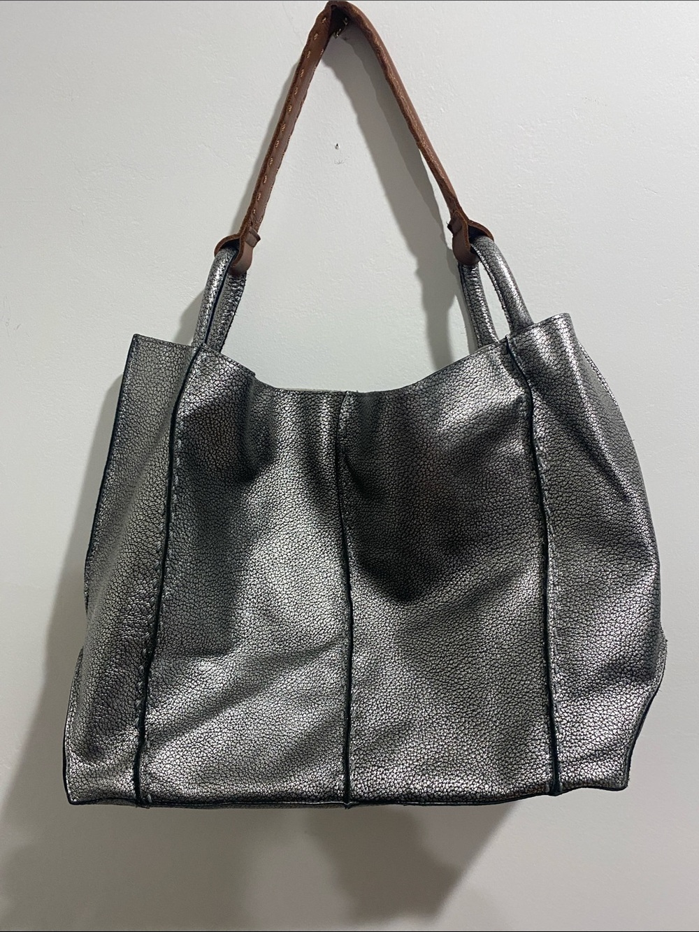 The Sak Los Feliz Large Metallic Silver Tote